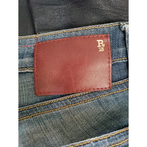 R13 Denim Stretch Leather Chaps Leggings Blue Size 24 Italy (B2 - Picture 6 of 8